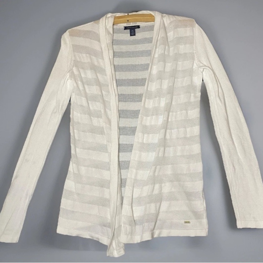 Tommy Hilfiger‎ Sweater Womans XS White Open Front Cardigan Vanilla Minimalism